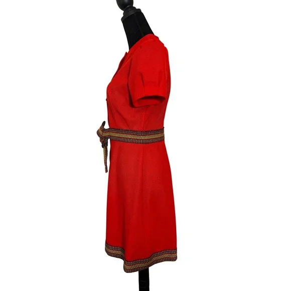 Vintage 60s Teena‎ Paige Red Dress Button Down Mini Shift Dress Short Sleeve - Picture 5 of 16